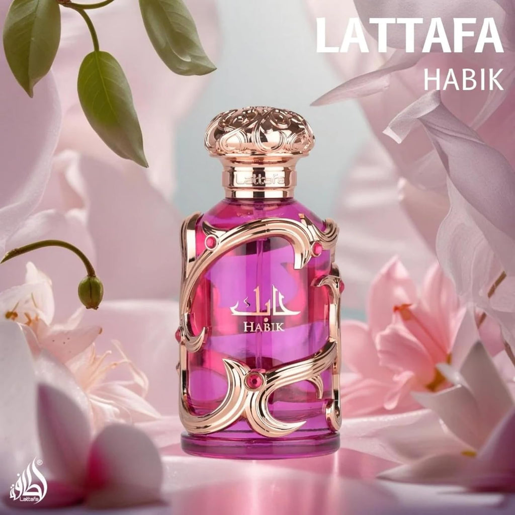 Habik pour Femme par Lattafa Parfums – Eau de Parfum 100 ml – Parfum Floral Fruité à Longue Durée pour Femme – Élégant, Musqué, Sucré – Cadeau de Parfum de Luxe Arabe pour Elle