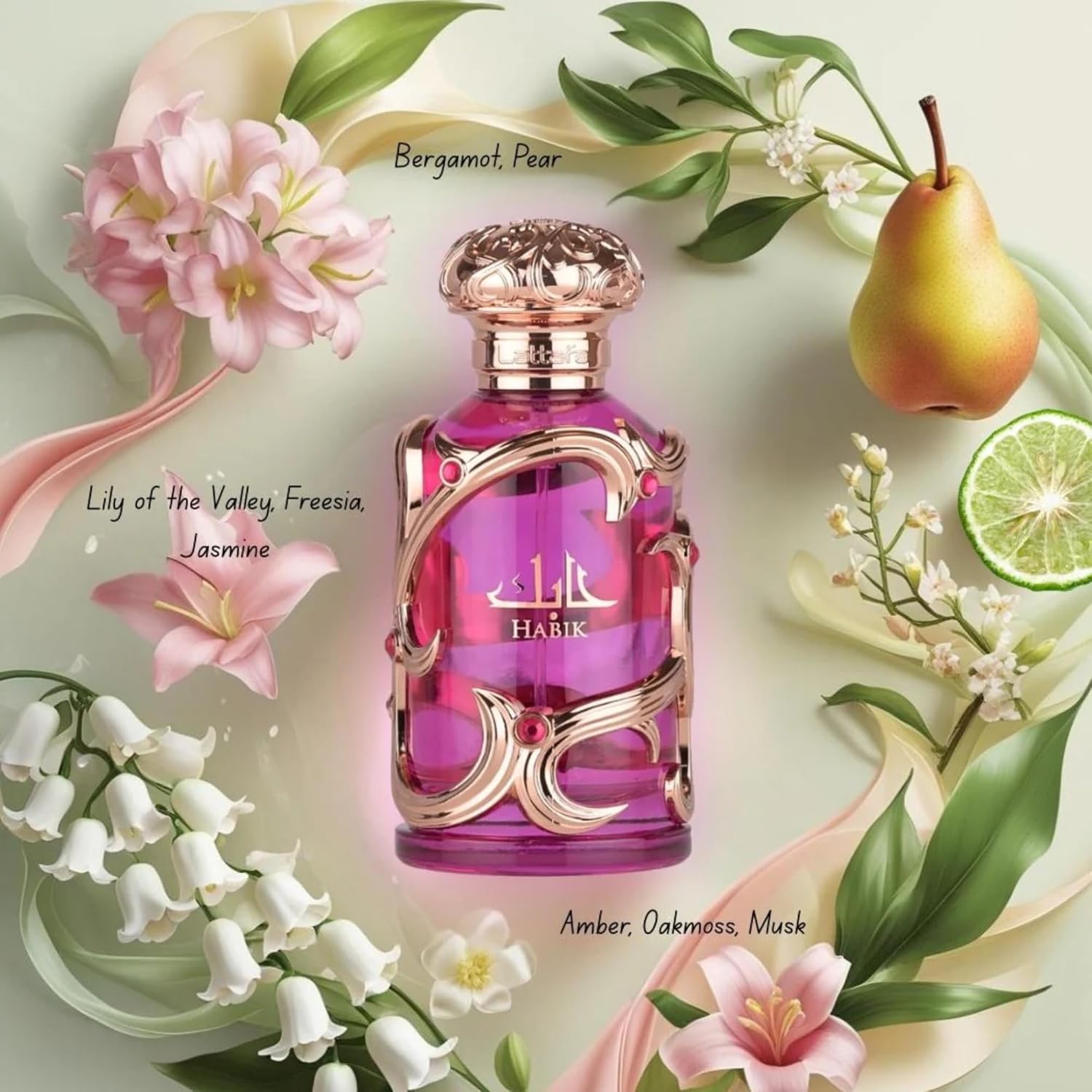 Habik pour Femme par Lattafa Parfums – Eau de Parfum 100 ml – Parfum Floral Fruité à Longue Durée pour Femme – Élégant, Musqué, Sucré – Cadeau de Parfum de Luxe Arabe pour Elle