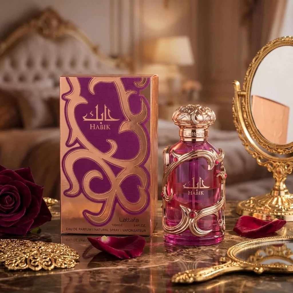Habik pour Femme par Lattafa Parfums – Eau de Parfum 100 ml – Parfum Floral Fruité à Longue Durée pour Femme – Élégant, Musqué, Sucré – Cadeau de Parfum de Luxe Arabe pour Elle
